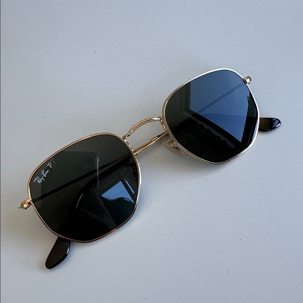 Ray-Ban Polarized Hexagonal Sunglasses in Gold and Green - Picture 11 of 12